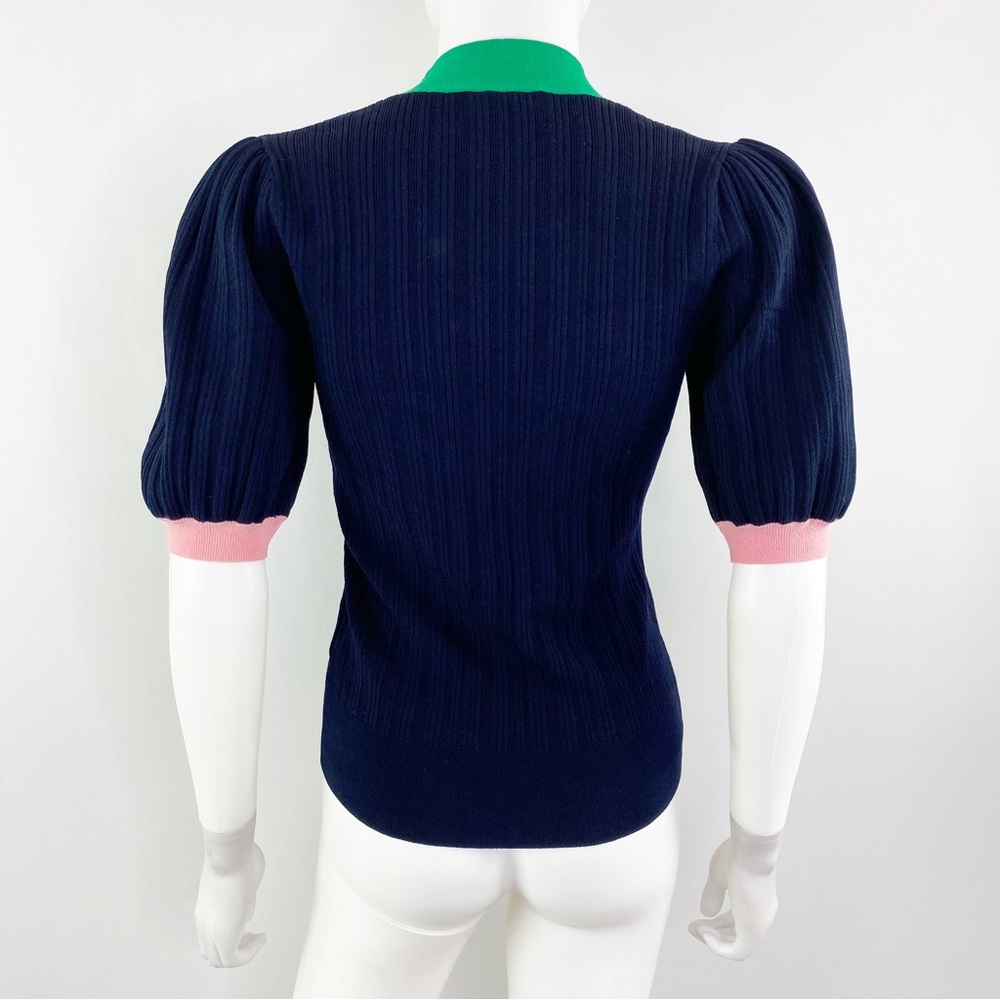 NEW Kate Spade Size S Navy Color Block Bow Neck Short Sleeve Sweater Top - Picture 8 of 11